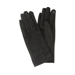 Guanti da donna in microfibra e pietre neri, Primadonna, 26B424535MPNEROUNI, 001a