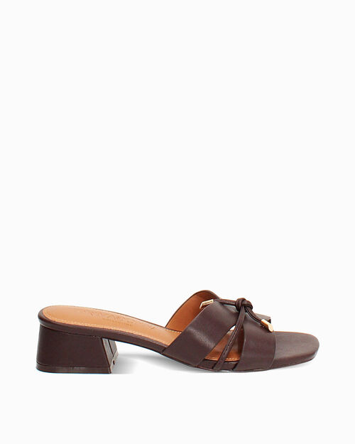 Mules open toe marron fonc&eacute; talon 4 cm, DK BROWN
