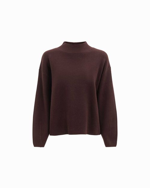 Pull marron fonc&eacute; col montant femme, DK BROWN