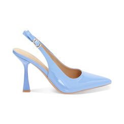 Décolleté slingback donna celesti in vernice, tacco 7,5 cm, Primadonna, 254912902VECELE035, 001 preview