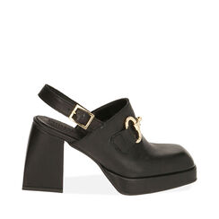 Sabot neri in pelle, tacco 9 cm , Primadonna, 19L640071PENERO036, 001a