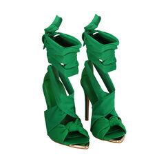 Sandales à lanières en lycra vert, talon 9,5 cm , 192137105LYVERD036, 002a
