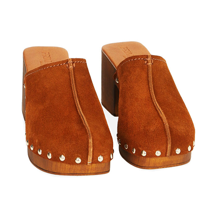 Zoccoli donna cognac in camoscio tacco 7 5 cm Primadonna Collection