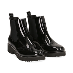Chelsea boots neri in vernice con lavorazione Duilio, 