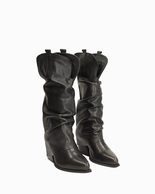 Bota en piel lavada negra elegante, BLACK
