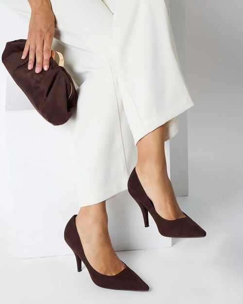 Escarpin en microfibre brun fonc&eacute; avec talon de 9 cm, DK BROWN