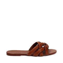 Sandalias planas para mujer en color coñac de piel, Primadonna, 256704443PECOGN036, 001a