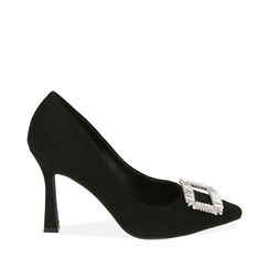 Escarpins bijou noirs en microfibre, talon 9,5 cm , Primadonna, 204992006MFNERO036, 001a