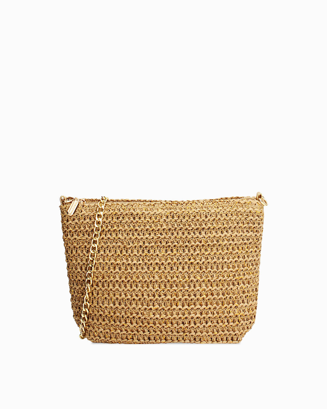 Pochette rafia beige con tracolla removibile