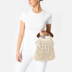 Sac à main femme crème en tissu, Primadonna, 255110504TSPANNUNI, 002a