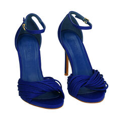 Sandales en lycra bleu, talon 10,5 cm , 192131028LYBLUE037, 002a