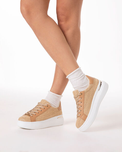 Sneakers beige tacco 5,5 cm, BEIGE
