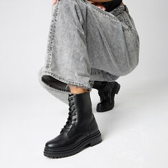 Anfibi neri con suola in gomma e tacco da 5 cm, Primadonna, 260624905EPNERO035, 002a