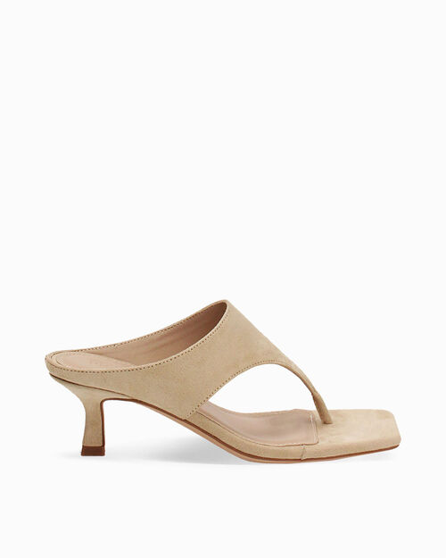 Mules beige open toe tacco 6 cm, BEIGE