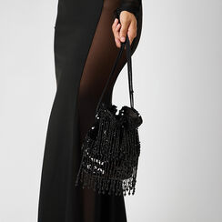 Mini bag a sacchetta nera in paillettes, Primadonna, 265126675PLNEROUNI, 002 preview