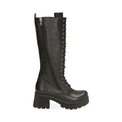 Anfibi neri in pelle, tacco 7 cm, Special Price, 18L628920PENERO036, 001 preview