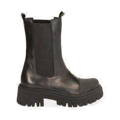 Chelsea boots neri in pelle, tacco 5,5 cm , SALDI, 187204477PENERO035, 001a