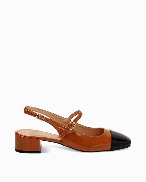 D&eacute;collet&eacute; slingback cognac tacco 4 cm, COGNAC