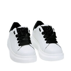Sneakers bianche con perle, suola 4,5 cm, Primadonna, 222866052EPBIAN035, 002a