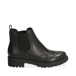 Chelsea boots neri in eco-pelle con lavorazione Duilio, Stivaletti, 140692614EPNERO036, 001a