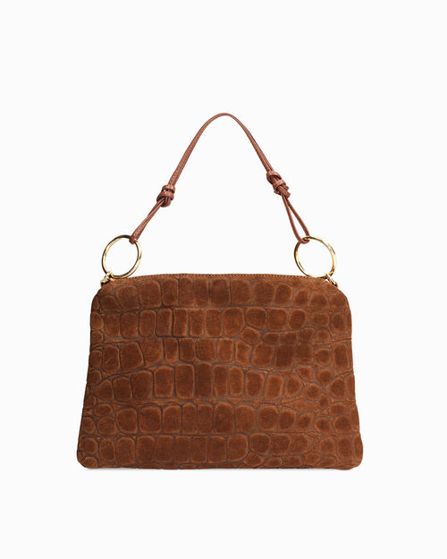 Borsa a spalla in camoscio nocciola, BROWN