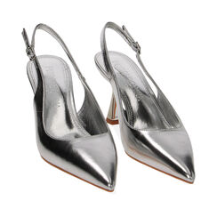 Décolleté slingback argento laminate, tacco 8 cm, Primadonna, 234934803LMARGE037, 002a