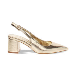 Décolleté slingback donna dorate, tacco largo 6,5 cm, Primadonna, 252121506LMOROG035, 001 preview
