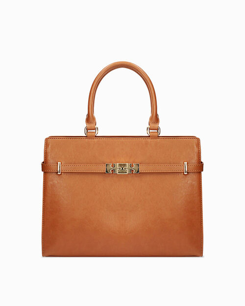 Bolso de mano cognac con detalles chic, COGNAC