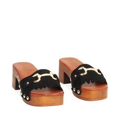 Zoccoli da donna con morsetto neri, in camoscio, Primadonna, 254990301CMNERO035, 002a