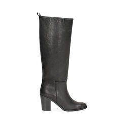 Stivali da donna in pelle lavata nera con tacco 8 cm, Primadonna, 261033130PANERO036, 001 preview