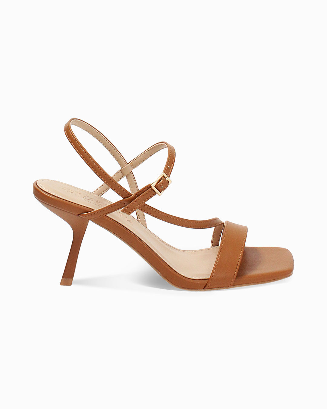 Sandalo donna cognac moderno, tacco 7,5 cm