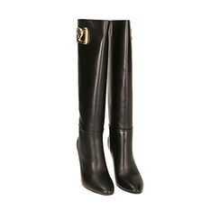 Bottines en cuir noir, talon de 8,5 cm., Primadonna, 20A539000PENERO036, 002a