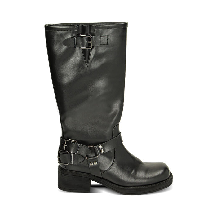 Bottes noires hautes a bout carre talon 4 cm Primadonna Collection