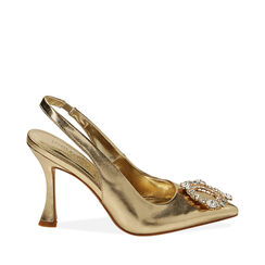 Décolleté slingback gioiello oro, tacco 9,5 cm, Primadonna, 212126328LMOROG036, 001a