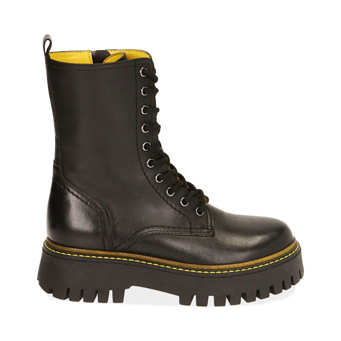 Anfibi da donna nero/giallo in pelle | Primadonna Collection