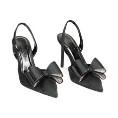 Décolleté slingback nera in raso, tacco 9,5 cm, Primadonna, 232156416RSNERO036, 002 preview