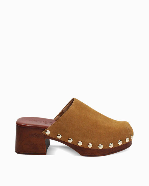 Zoccoli cognac tacco 6 cm, COGNAC