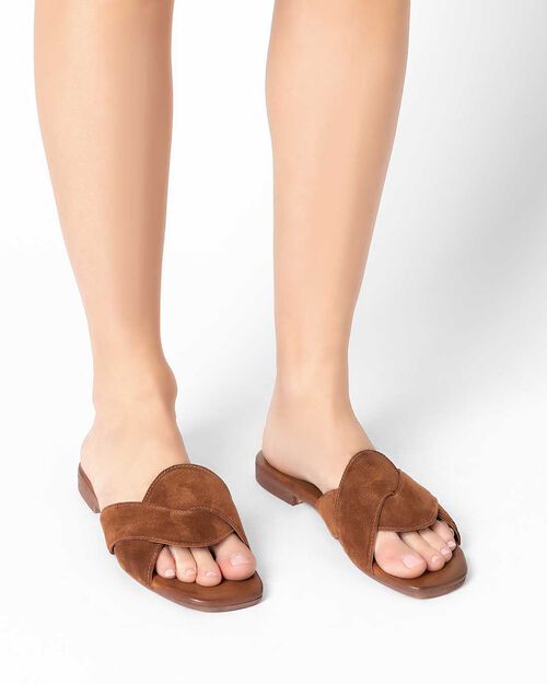 Sandali bassi donna marroni in camoscio, BROWN