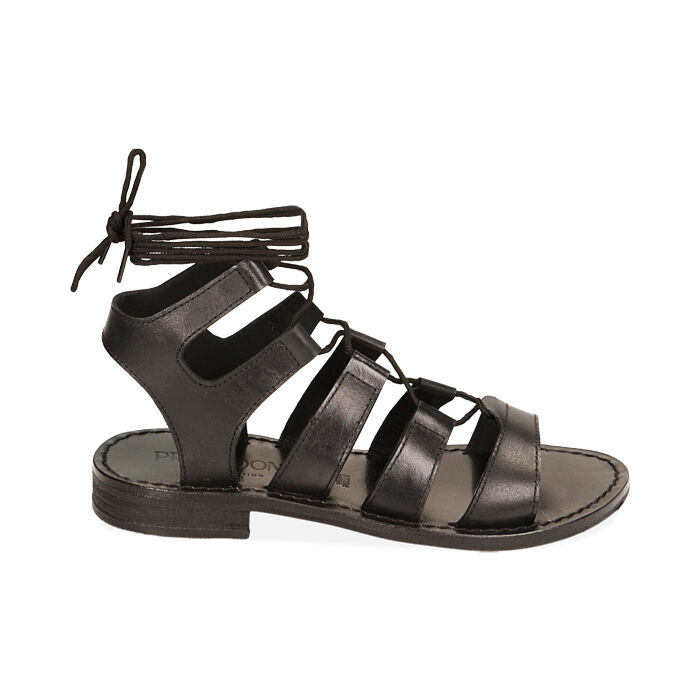Sandales noires plates cuir on sale