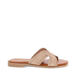 Sandalias planas de mujer color rosa oro de tela, Primadonna, 254959329TSRAOR036, 001a
