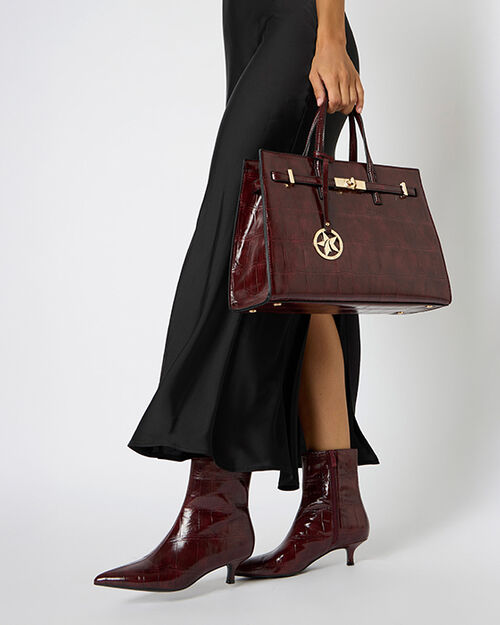 ZAPATOS BOTAS CA&Ntilde;A CORTA SINTETICO COCO, BURGUNDY