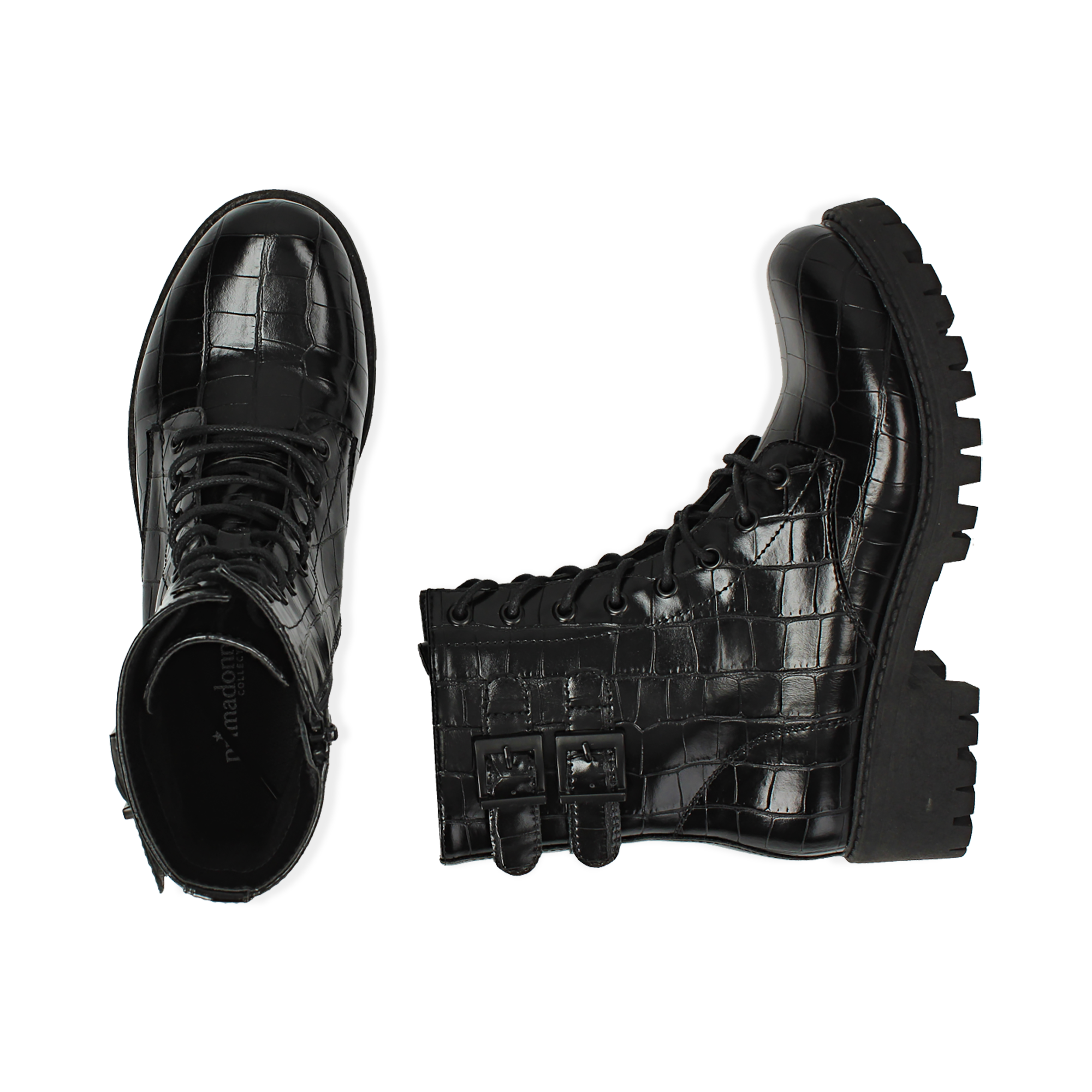 Botas militares negros con estampado de cocodrilo | Primadonna Collection