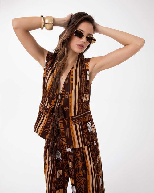 Chaleco oscuro-beige con elegantes detalles, MULTI COLOR