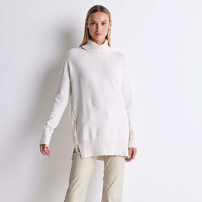 Maglione maxi beige con frange, Primadonna, 22U535933TSBEIGUNI