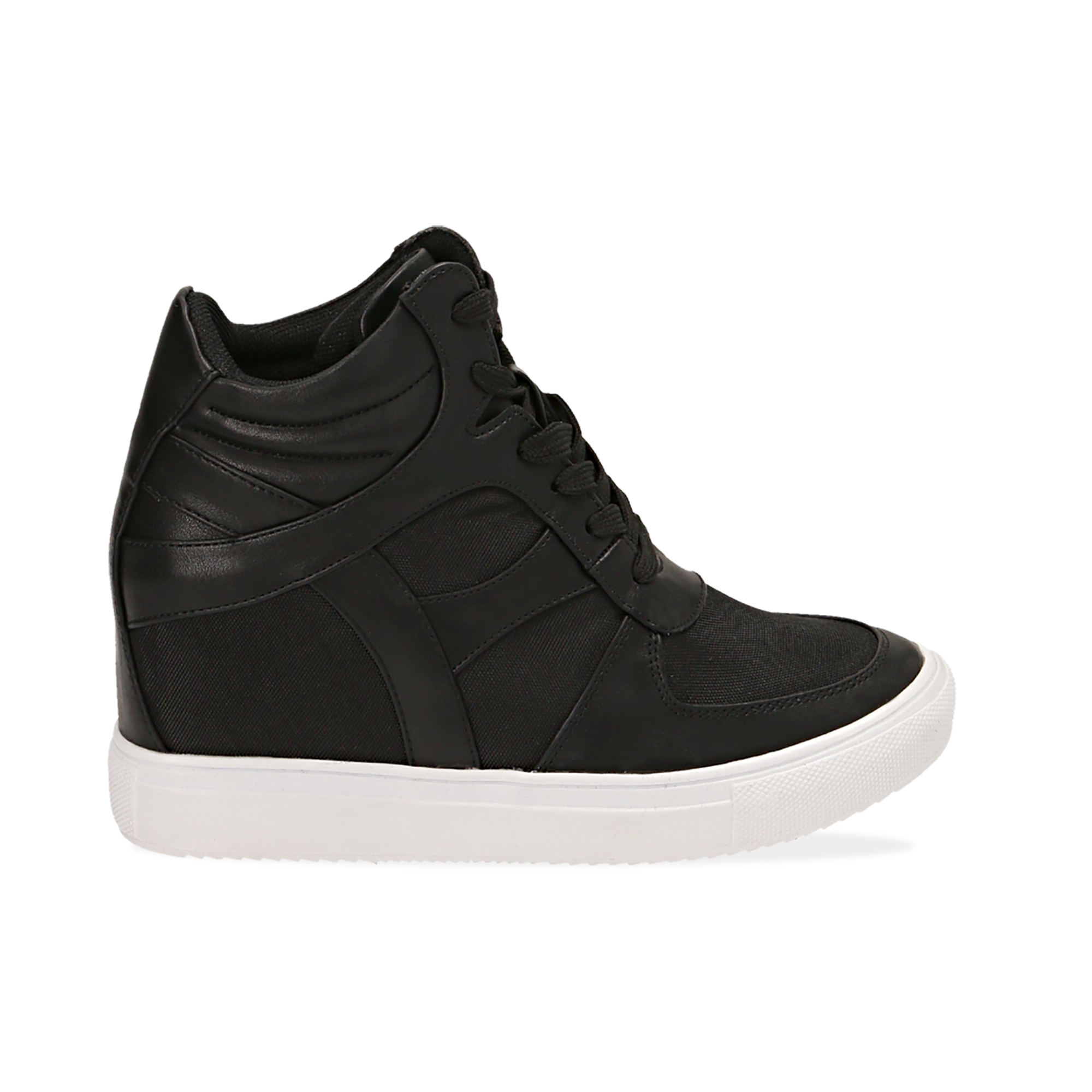 Innalza il tuo stile con le sneakers nere in eco-pelle, zeppa interna 7 cm  | Primadonna Collection