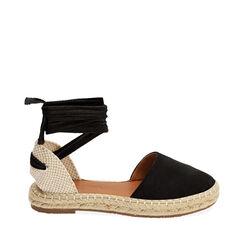 Espadrillas lace-up nere in microfibra, 194951133MFNERO036, 001a