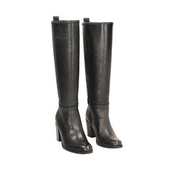 Stivali da donna in pelle lavata nera con tacco 8 cm, Primadonna, 261033130PANERO036, 002a