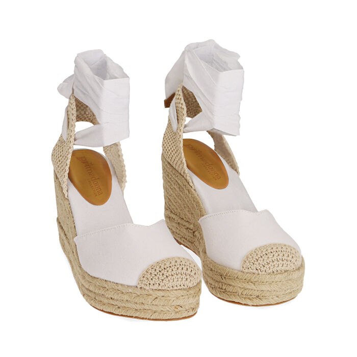 Espadrillas bianche in canvas, zeppa 9 cm | Primadonna Collection