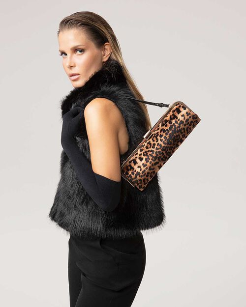Pochette leopard velluto con tracolla removibile, LEOPARD