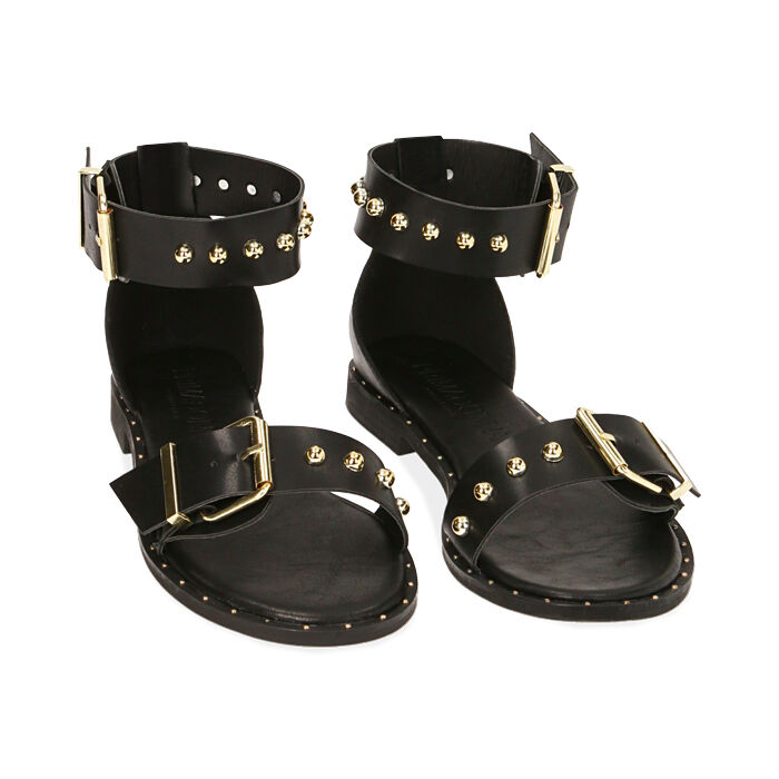 Sandali donna neri flat con borchie Primadonna Collection